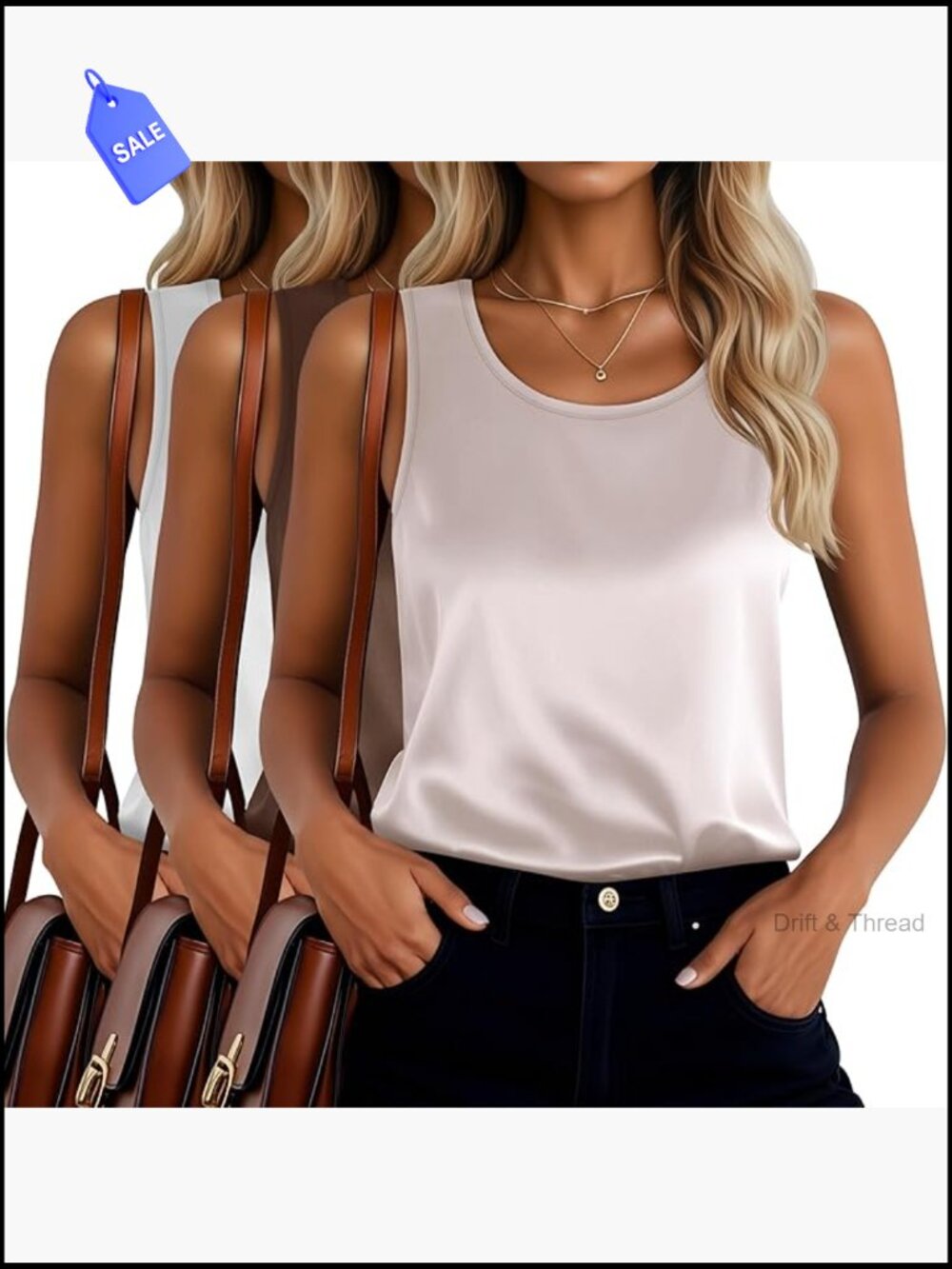 3 Pack Satin Tank Tops Silk Camisole Scoop Neck Sleeveless Blouse